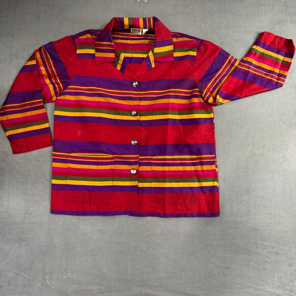 Vintage Chico’s Design Red Purple Striped 100% Silk‎ Jacket Size 3 (XL) - Picture 1 of 7